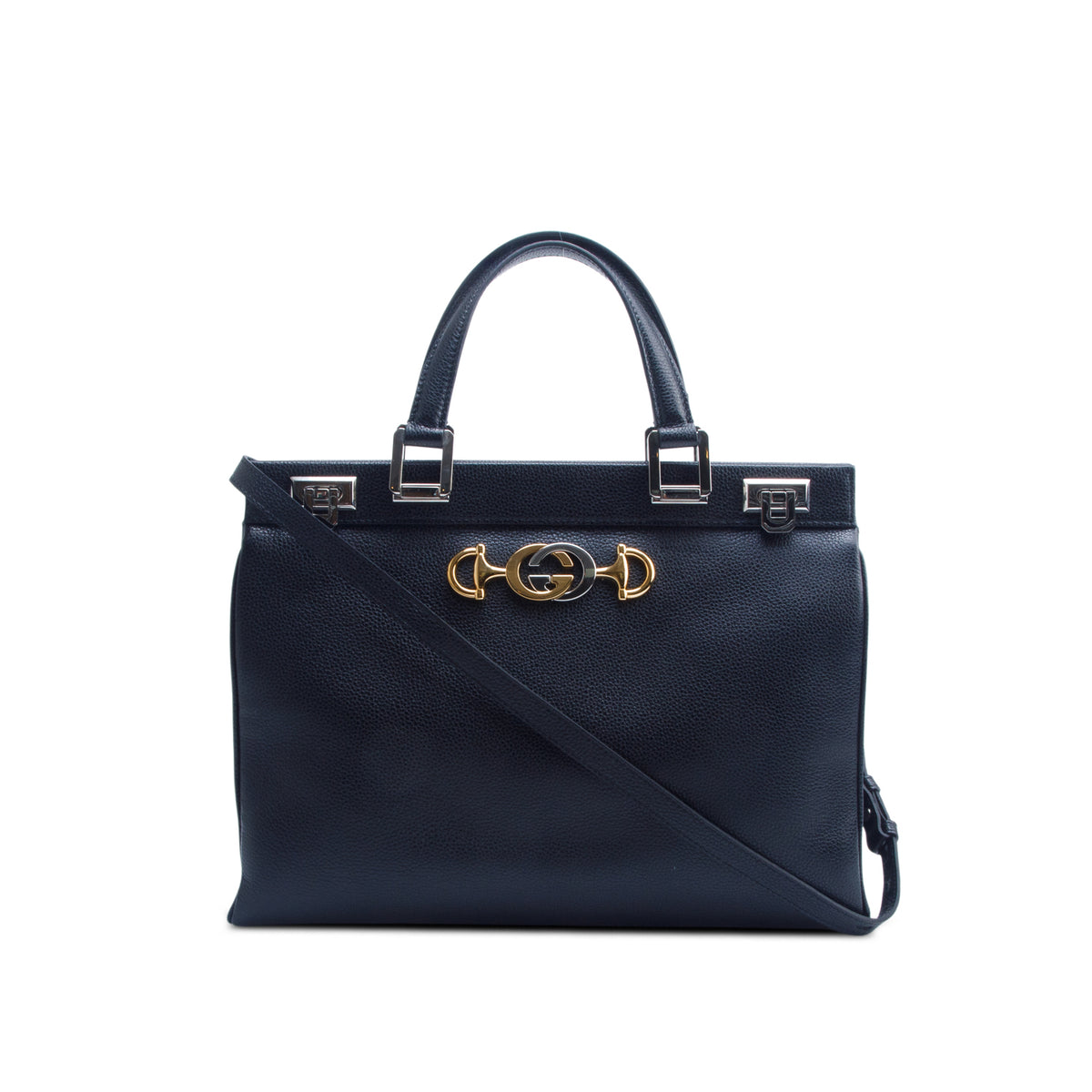 Gucci Black Grainy Calfskin Medium Zumi Top Handle w/ Strap