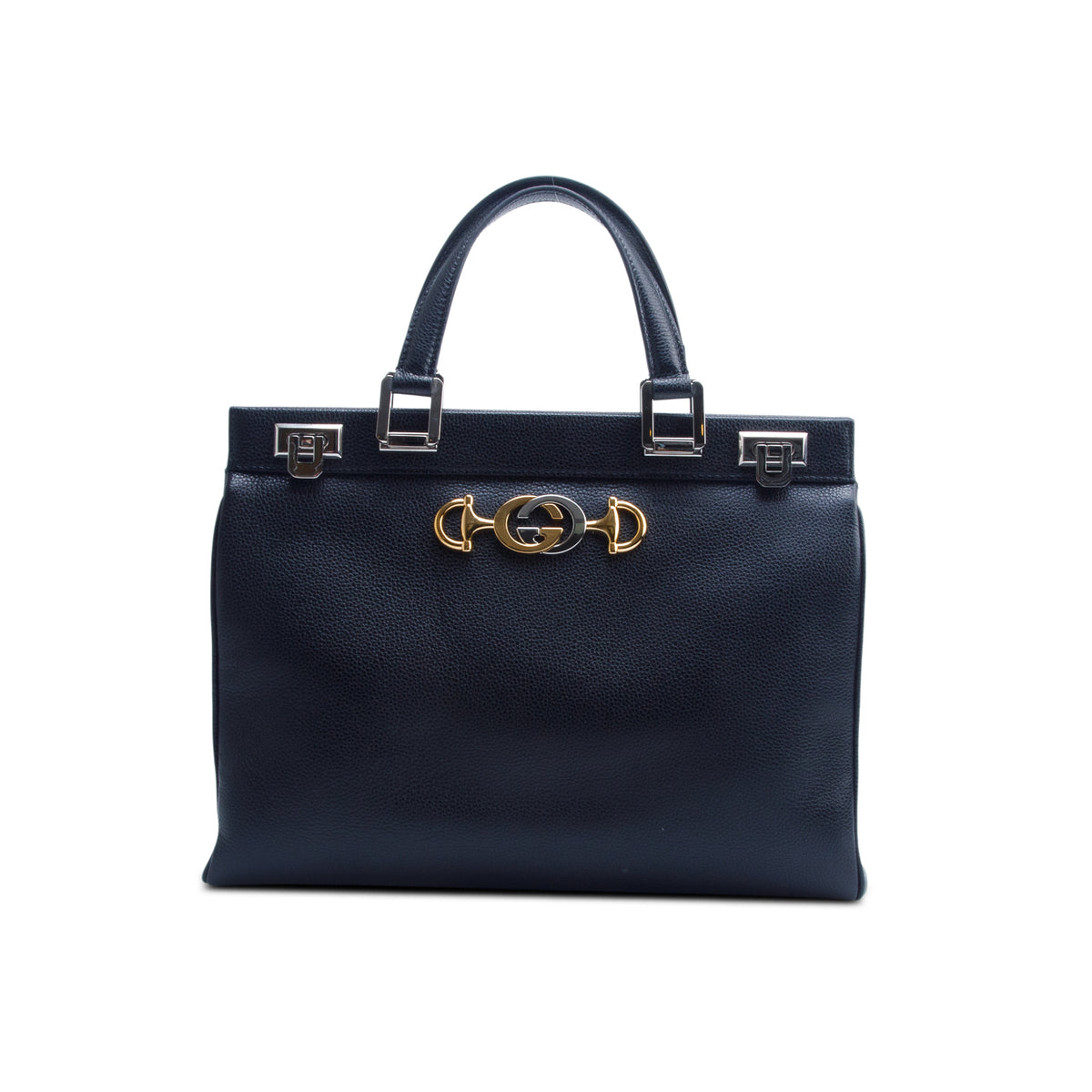 Gucci Black Grainy Calfskin Medium Zumi Top Handle w/ Strap