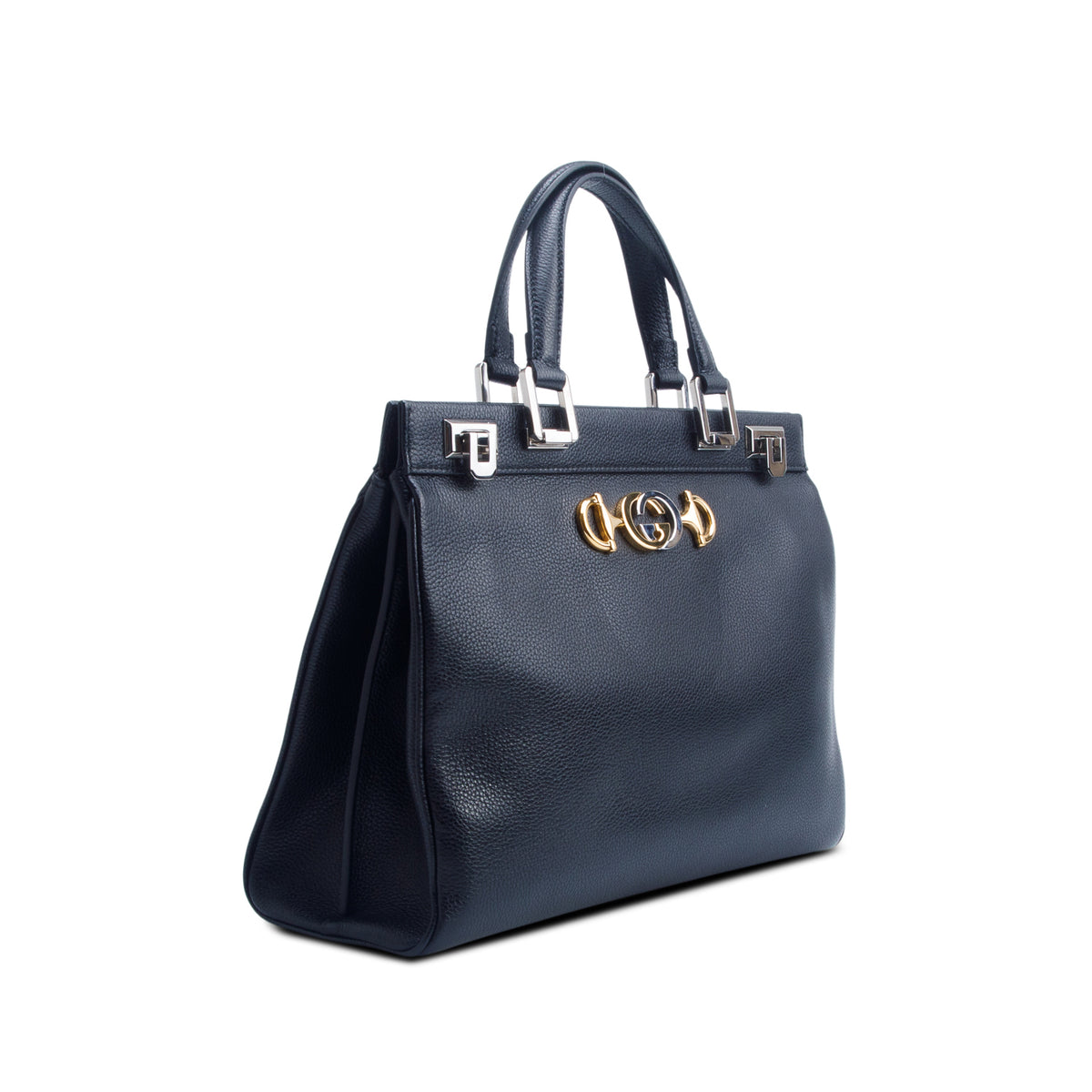 Gucci Black Grainy Calfskin Medium Zumi Top Handle w/ Strap