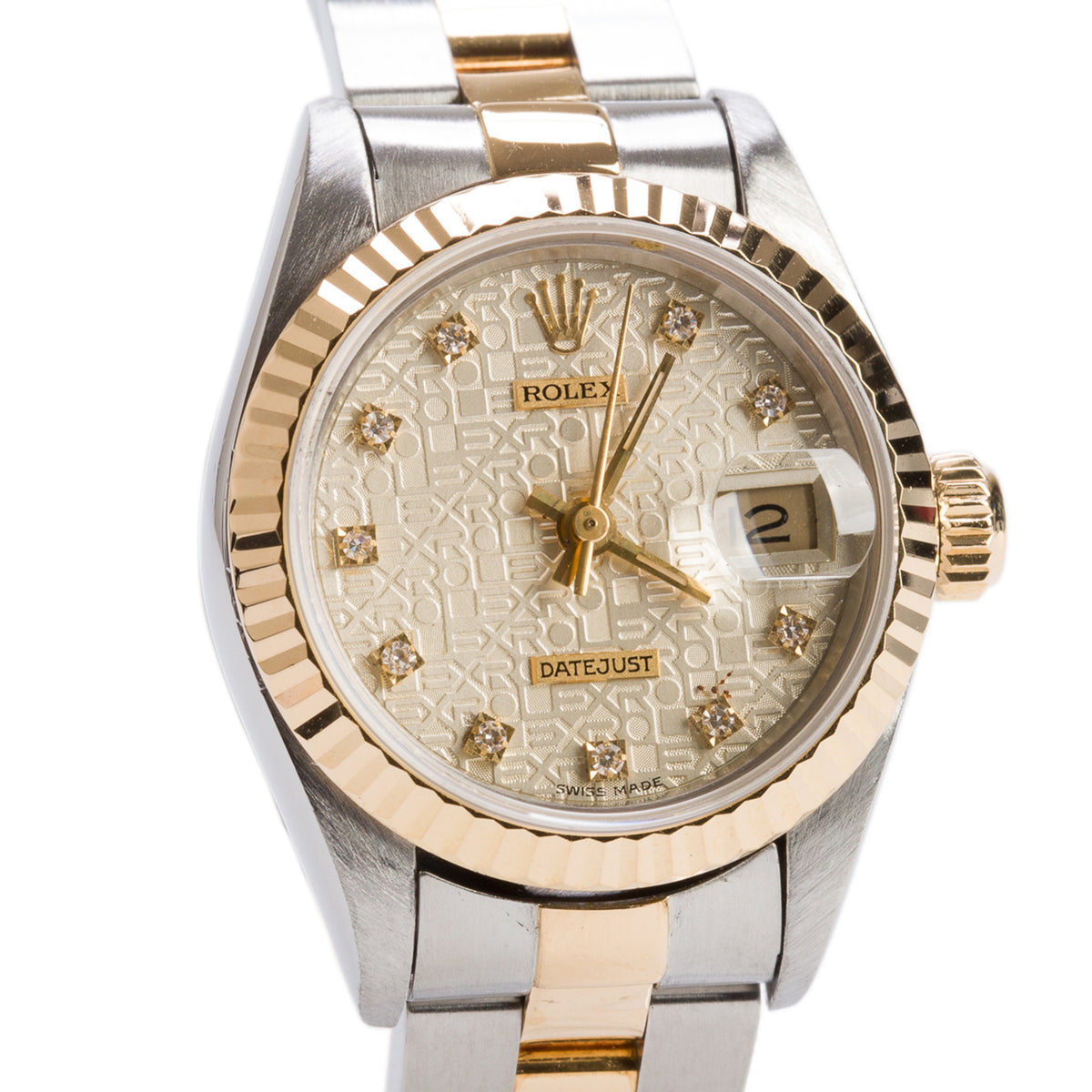 Rolex Stainless Steel & 18k Yellow Gold Datejust 26 MM Watch Diamond Computer Dial 69173