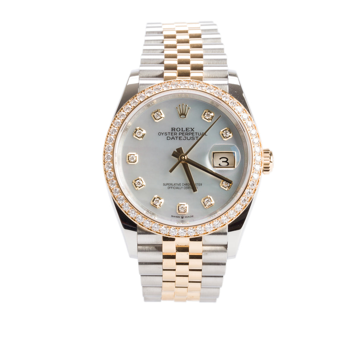Rolex 2025 Stainless Steel & 18k Yellow Gold Diamond Bezel Datejust 36 MM Automatic Watch Mother of Pearl Diamond Dial 126283RBR w/ Box & Papers