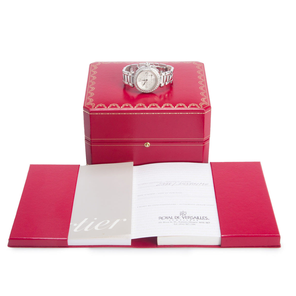 Cartier 18k White Gold Diamond Bezel Pasha de Cartier 32 MM Automatic Watch Silver Dial 2398 w/ Box & Papers