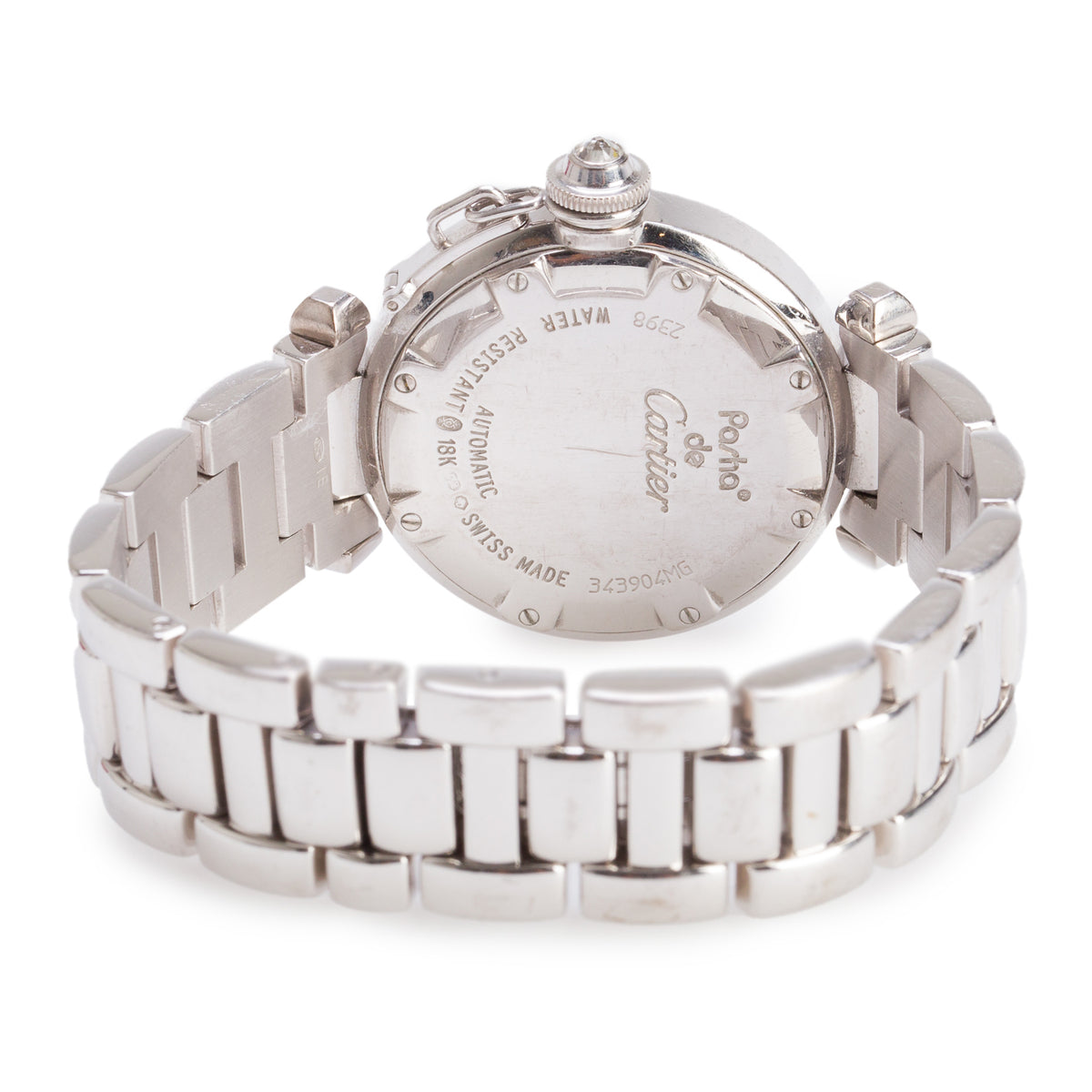 Cartier 18k White Gold Diamond Bezel Pasha de Cartier 32 MM Automatic Watch Silver Dial 2398 w/ Box & Papers
