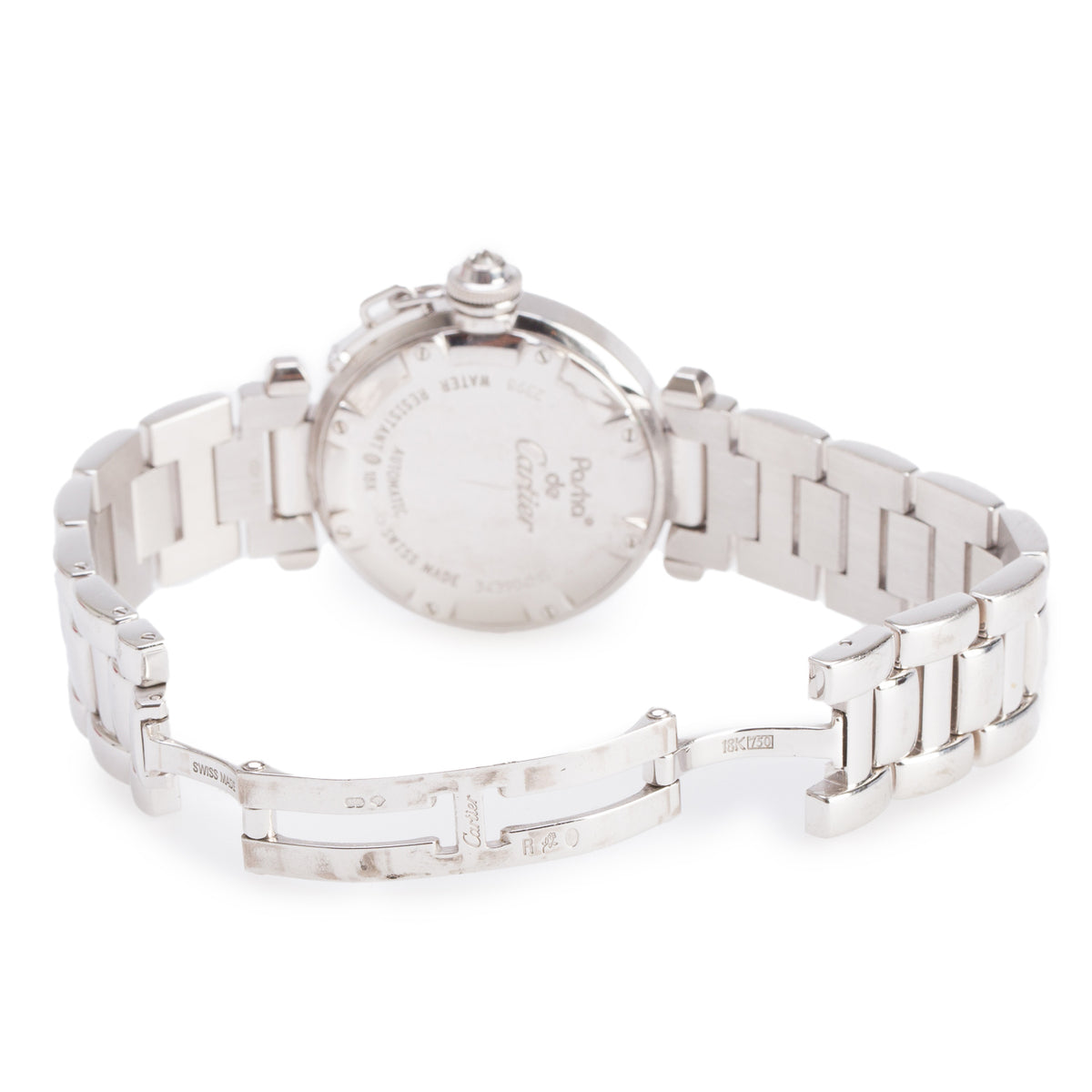 Cartier 18k White Gold Diamond Bezel Pasha de Cartier 32 MM Automatic Watch Silver Dial 2398 w/ Box & Papers