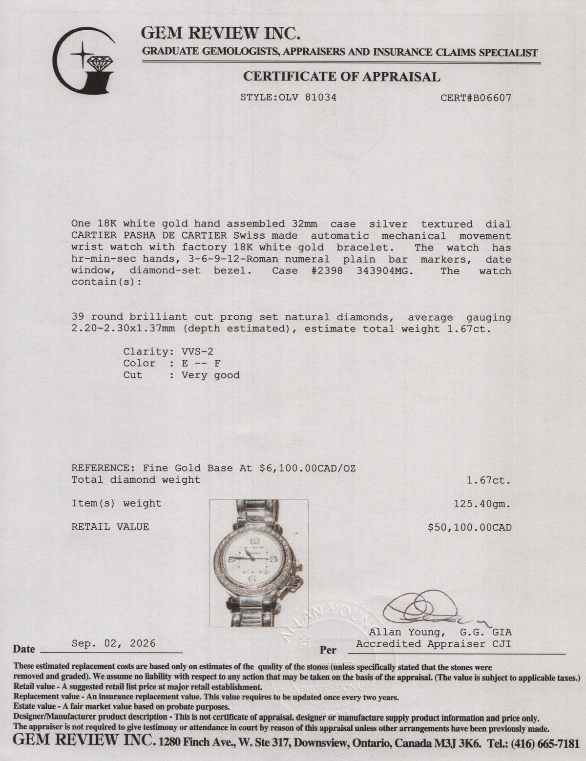 Cartier 18k White Gold Diamond Bezel Pasha de Cartier 32 MM Automatic Watch Silver Dial 2398 w/ Box & Papers