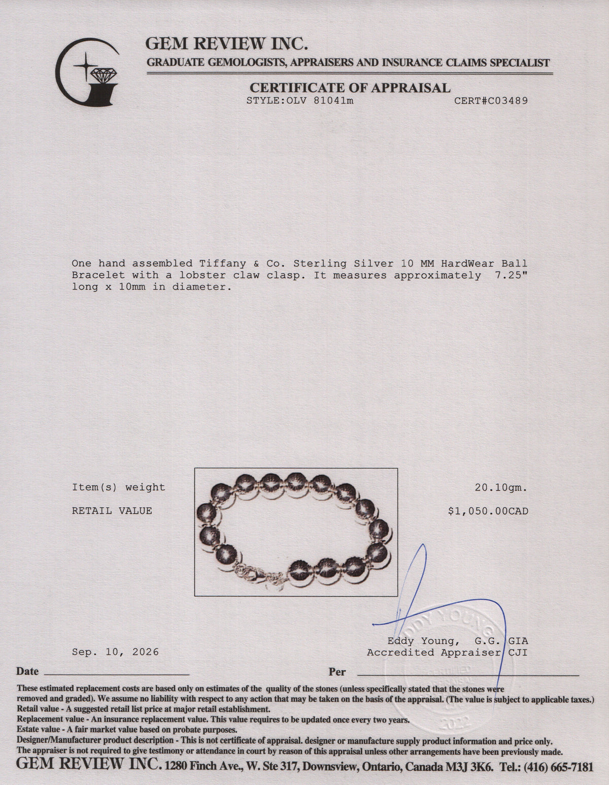 Tiffany & Co. Sterling Silver 10 MM HardWear Ball Bracelet