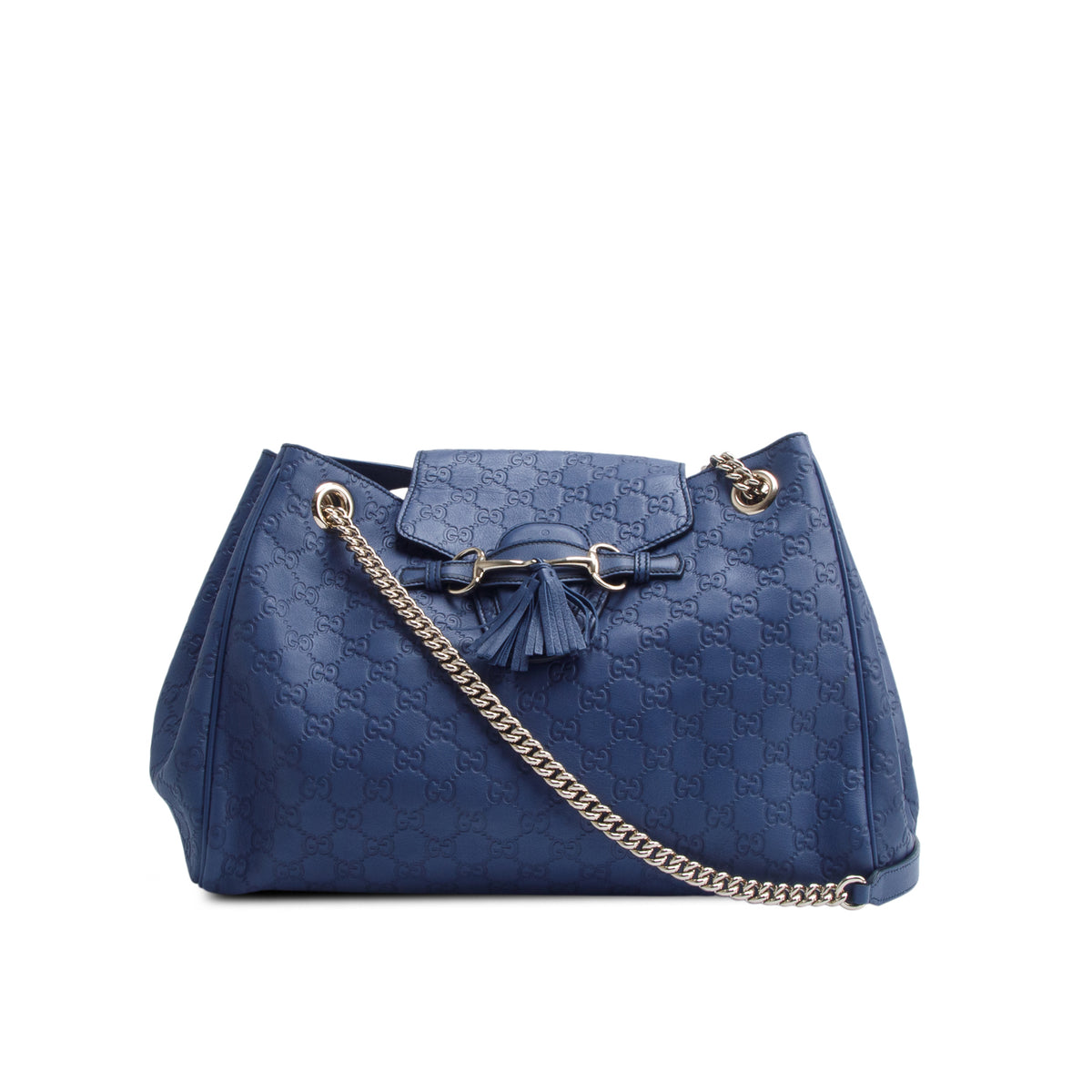 Gucci Blue Signature Leather Large Emily Chain Flap Shoulder Bag