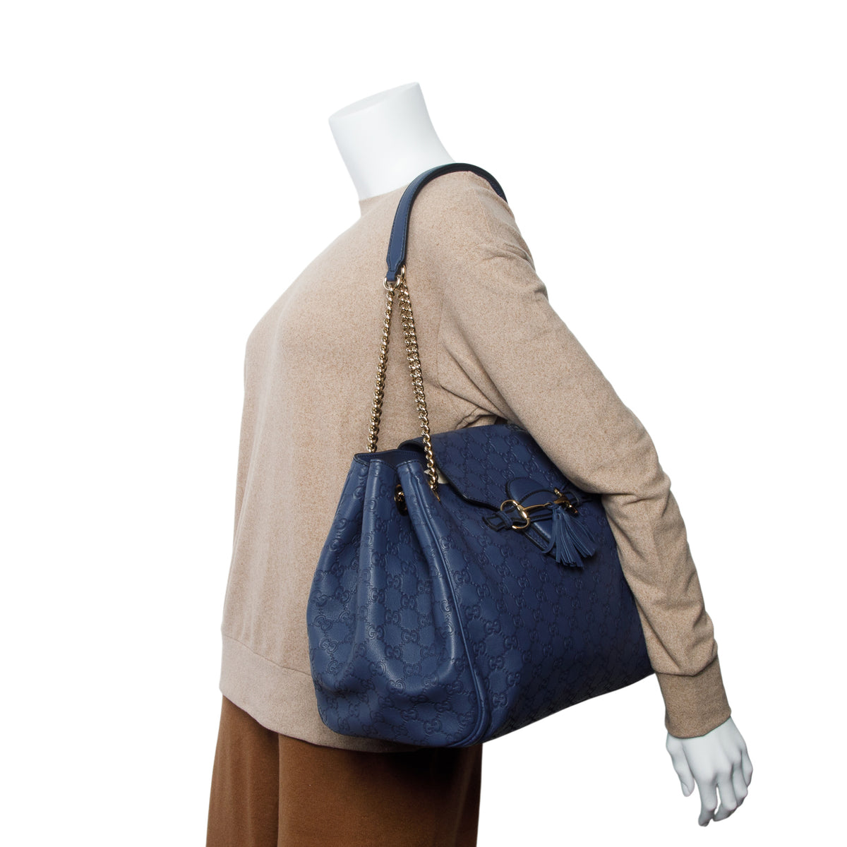 Gucci Blue Signature Leather Large Emily Chain Flap Shoulder Bag