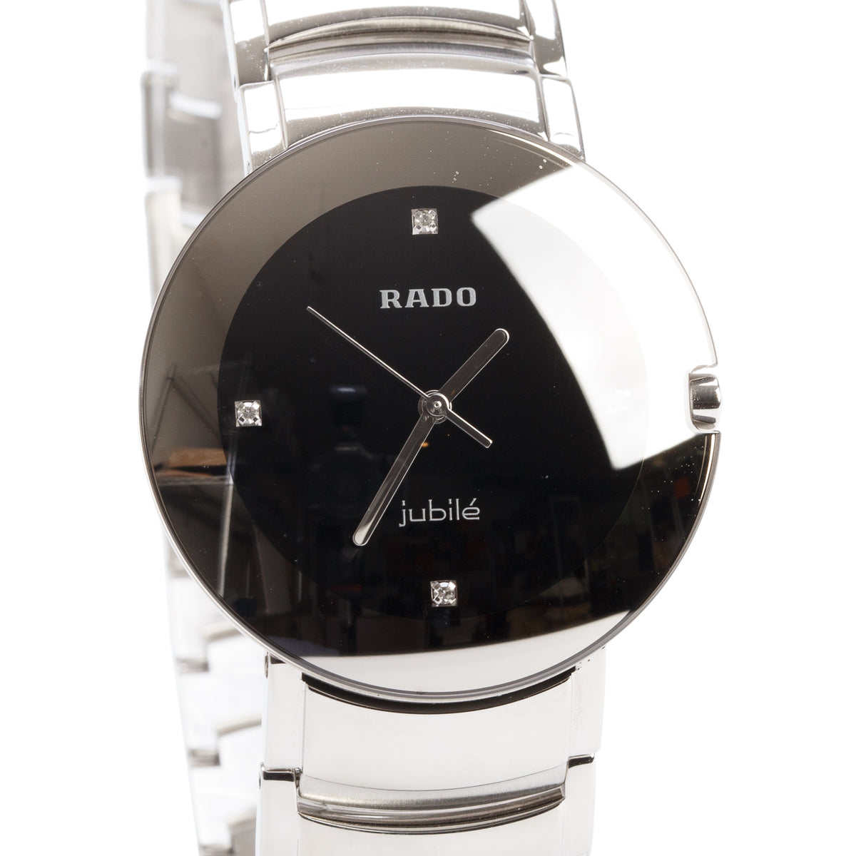 Rado Stainless Steel Diastar Jubile 35 MM Quartz Watch Black Diamond Dial