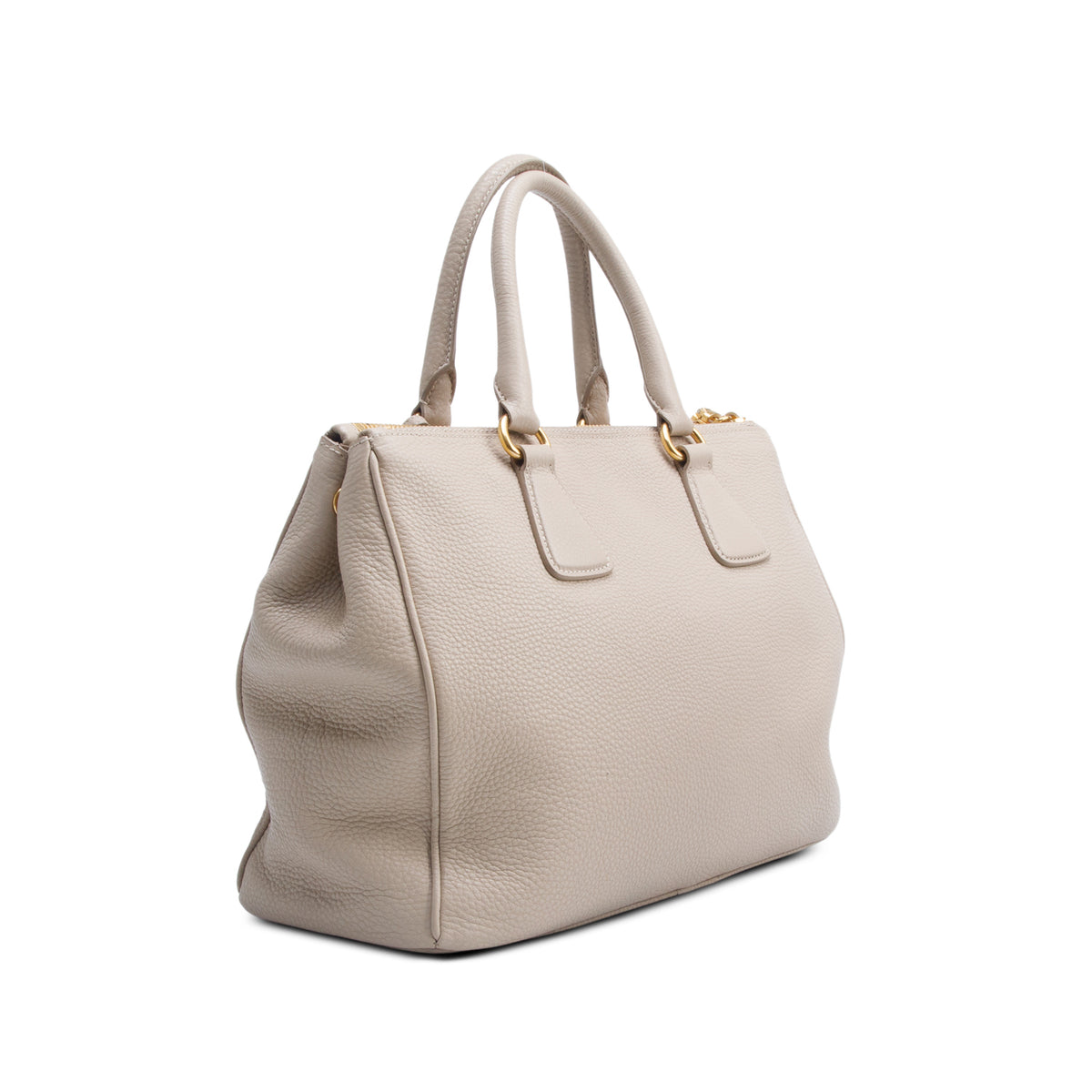 Prada Beige Vitello Daino Large Double Zip Galleria Tote w/ Authenticity Card