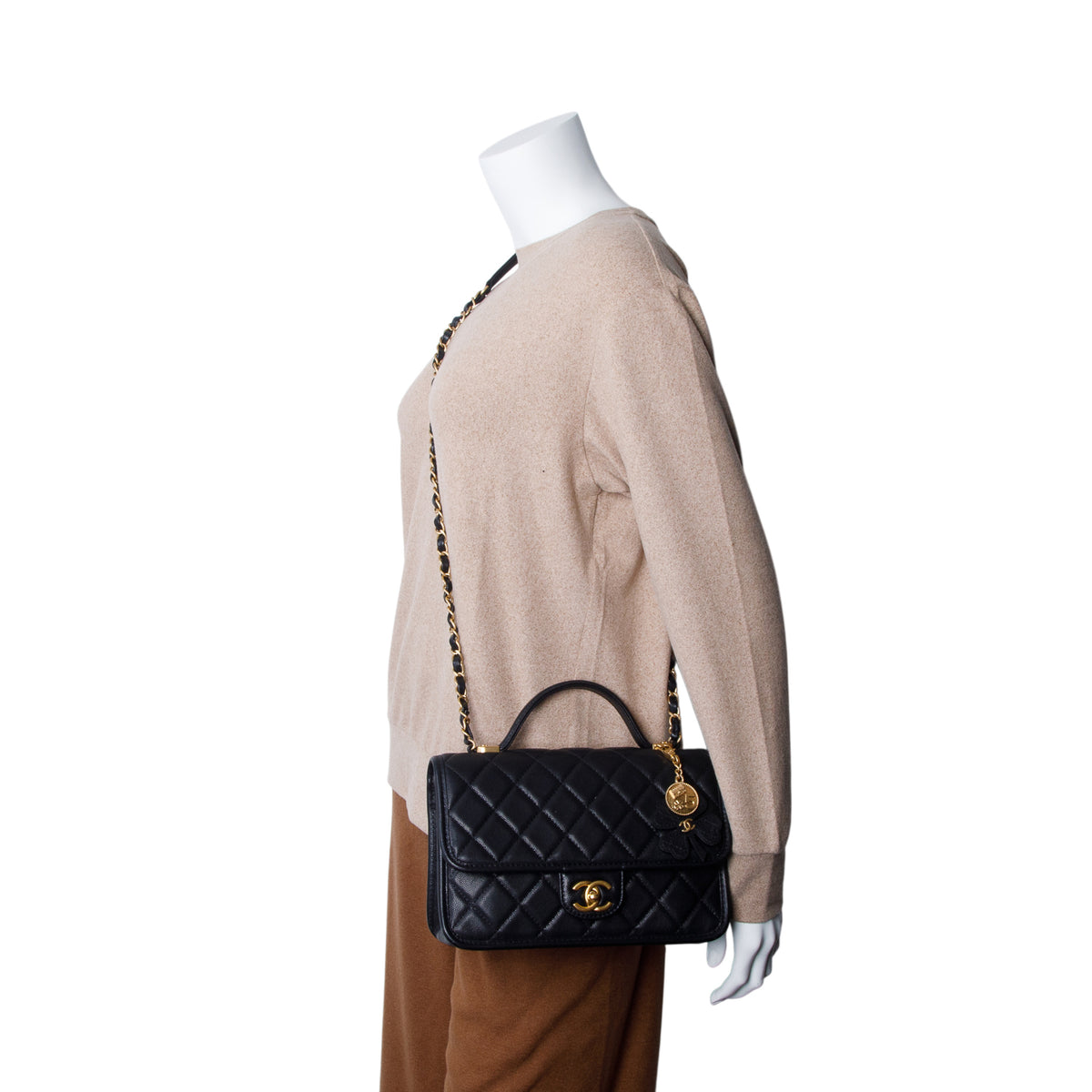 Chanel Black Caviar Quilted School Memory Small Top Handle Flap