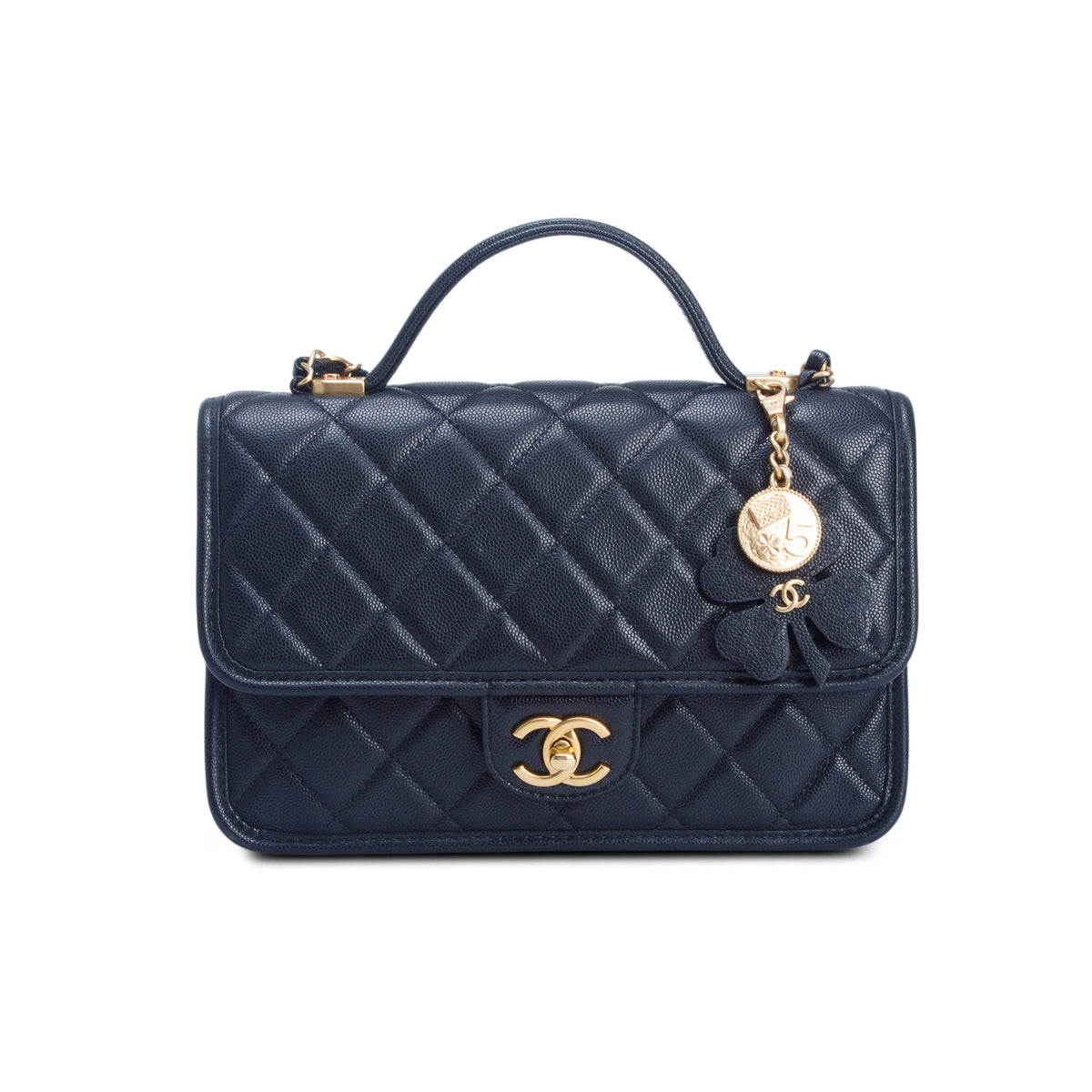 Chanel Black Caviar Quilted School Memory Small Top Handle Flap