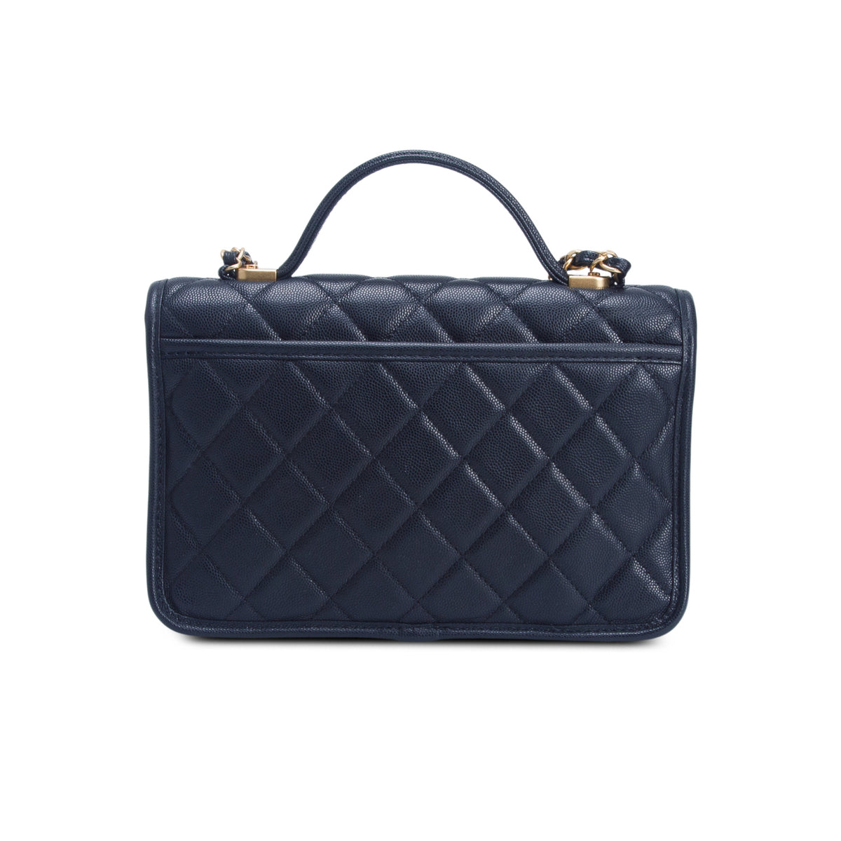 Chanel Black Caviar Quilted School Memory Small Top Handle Flap