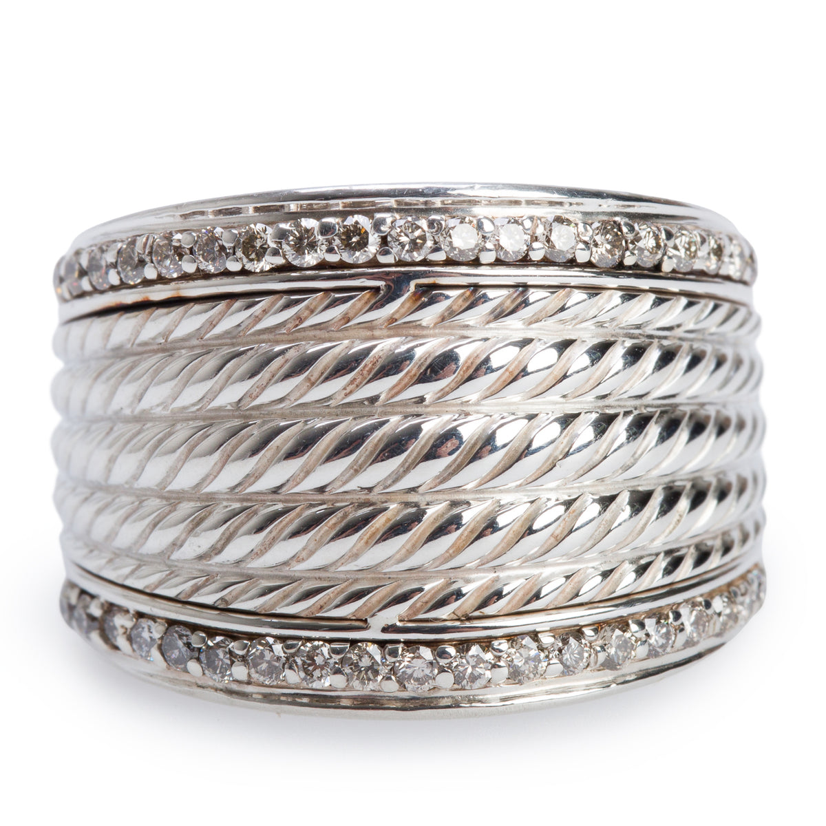 David Yurman Sterling Silver Diamond Wheaton Band Ring, Size 7.75