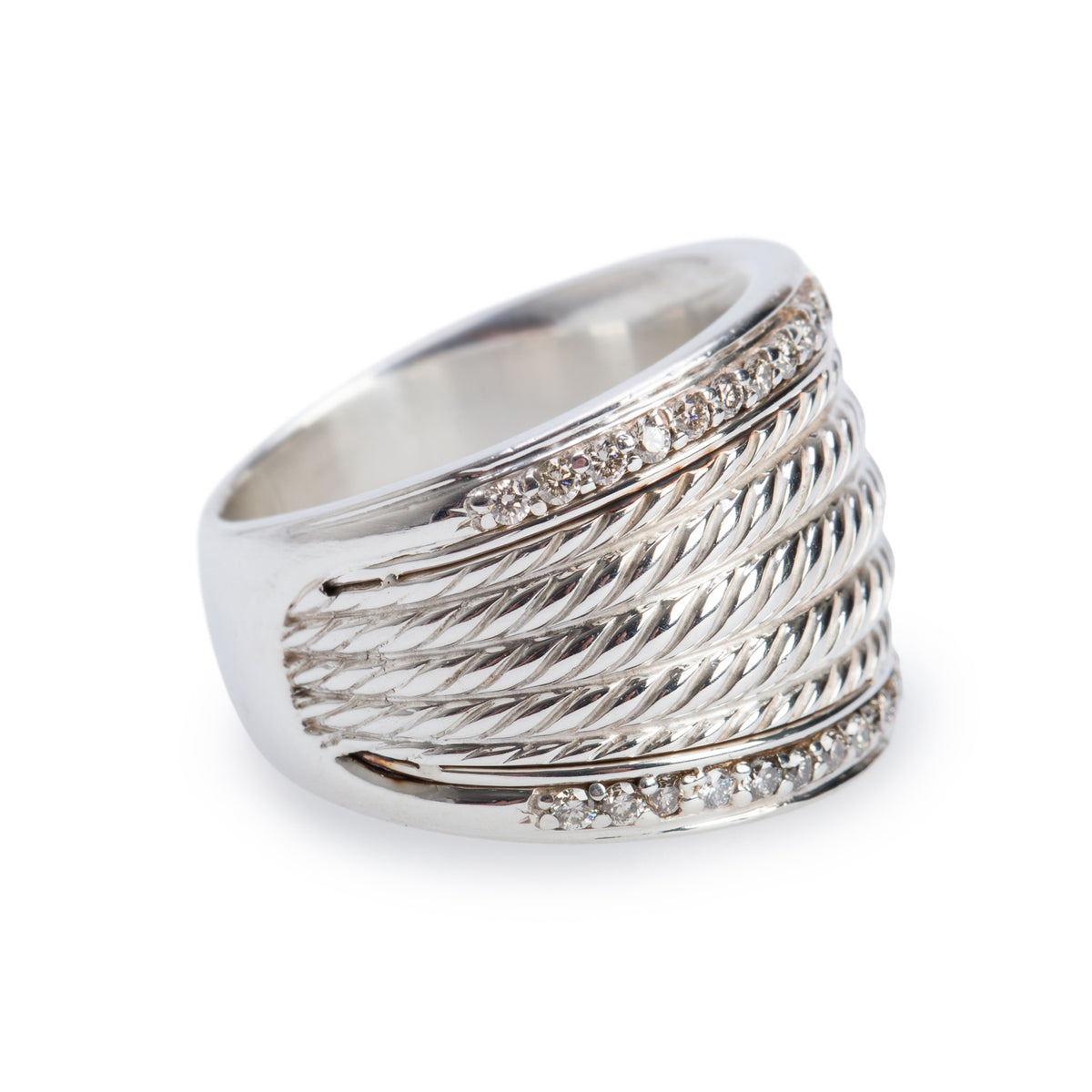 David Yurman Sterling Silver Diamond Wheaton Band Ring, Size 7.75