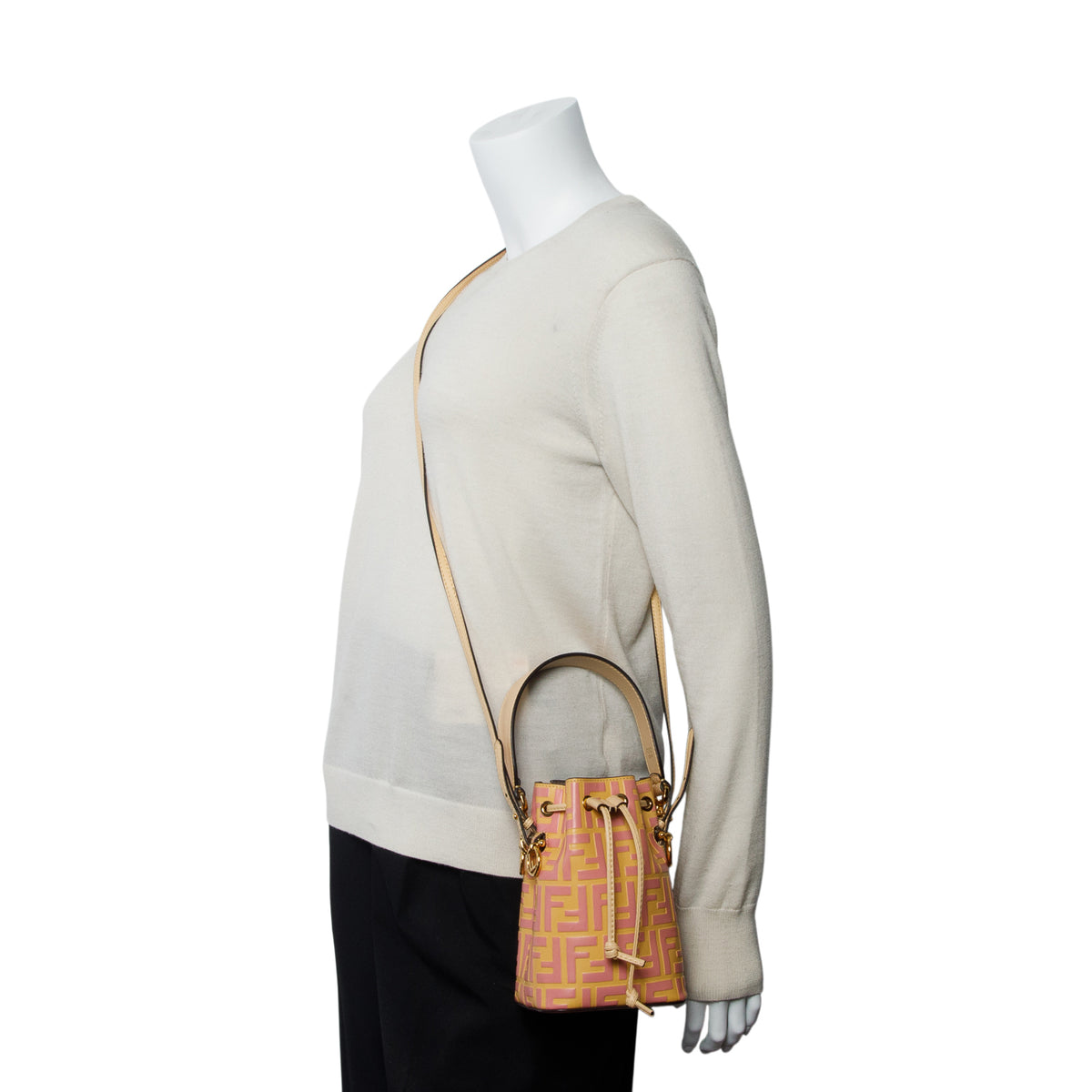 Fendi Pink/Yellow Vitello Liberty F is Fendi Bi-Color FF 1974 Embossed Mini Mon Tresor Bucket Bag w/ Straps