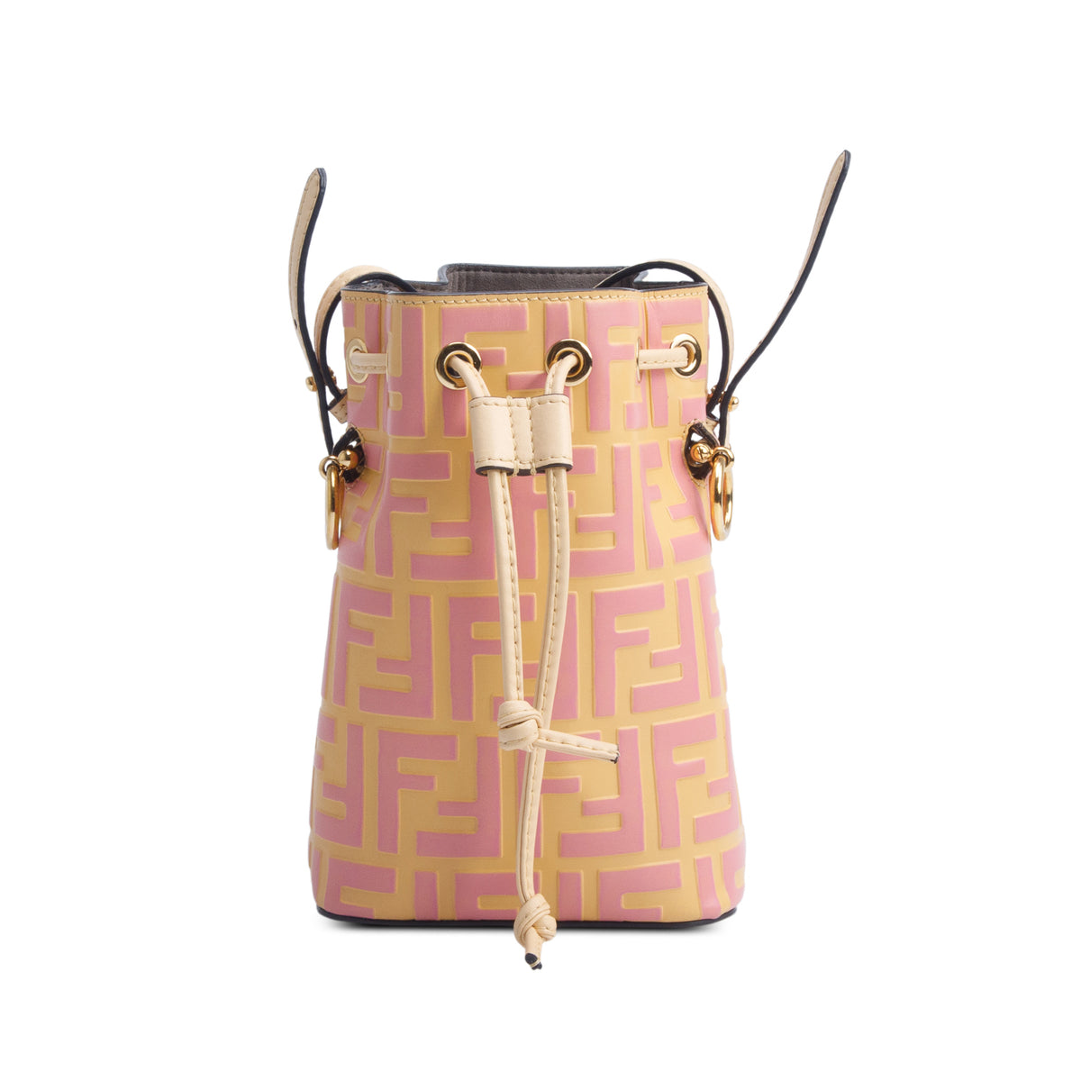 Fendi Pink/Yellow Vitello Liberty F is Fendi Bi-Color FF 1974 Embossed Mini Mon Tresor Bucket Bag w/ Straps