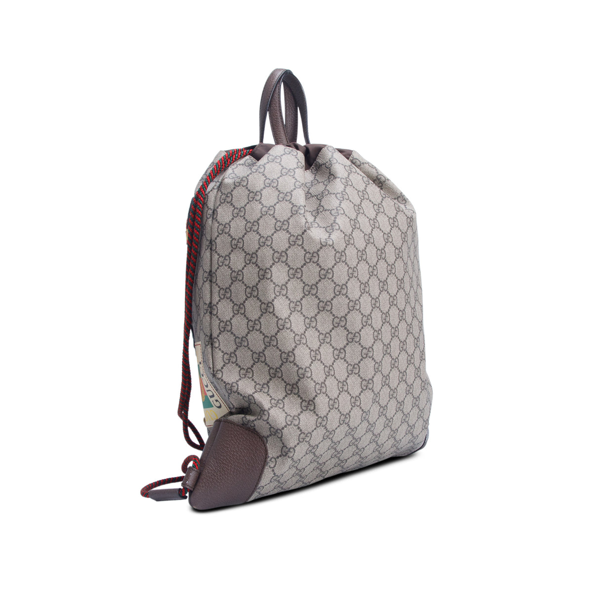 Gucci GG Supreme Embroidered Patch Courier Drawstring Backpack