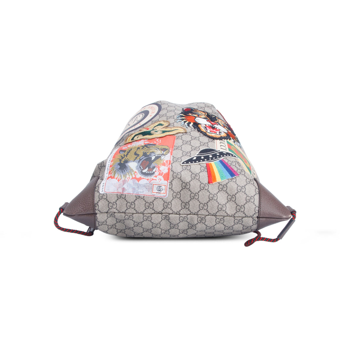 Gucci GG Supreme Embroidered Patch Courier Drawstring Backpack