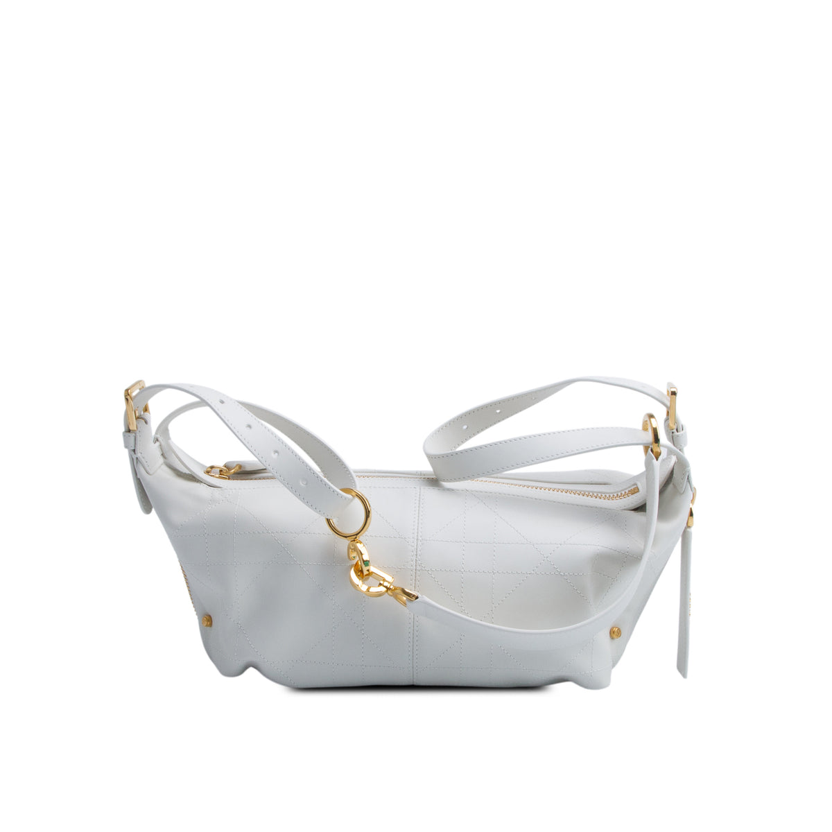 Christian Dior 2025 White Crinkled Calfskin Macrocannage Medium D-Journey Bag w/ Receipt & Authenticity Card