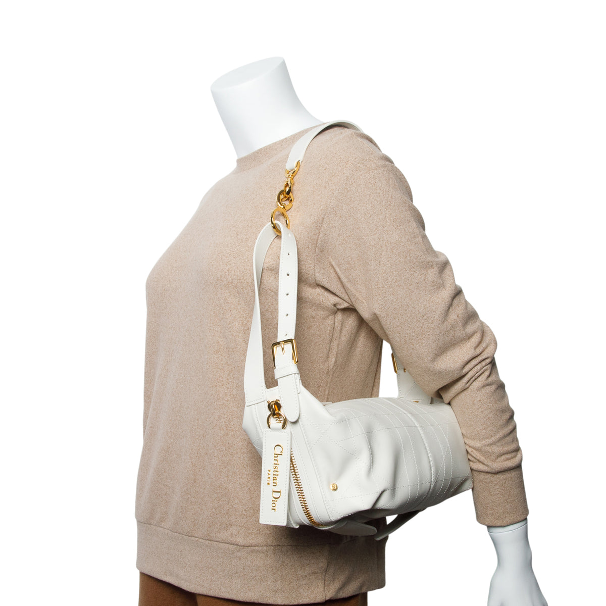 Christian Dior 2025 White Crinkled Calfskin Macrocannage Medium D-Journey Bag w/ Receipt & Authenticity Card