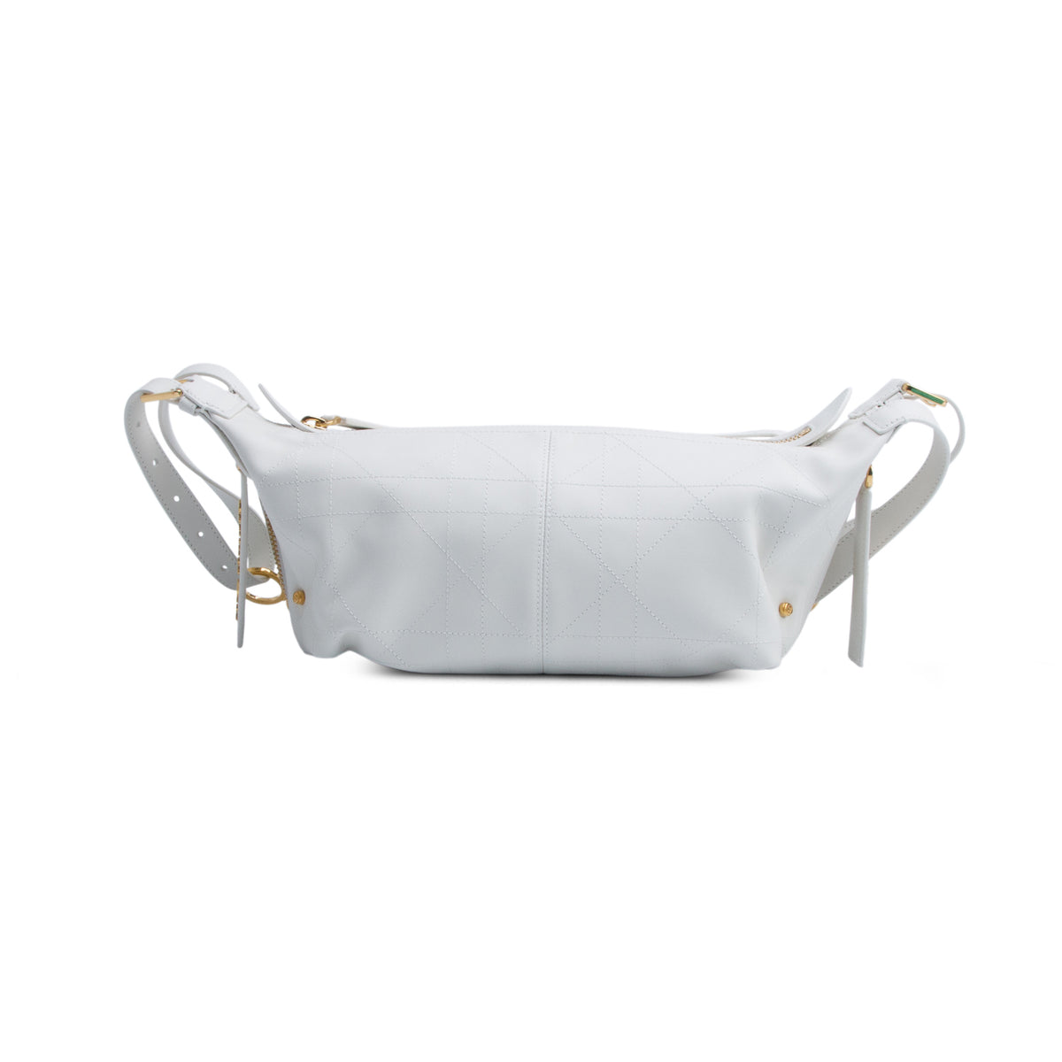 Christian Dior 2025 White Crinkled Calfskin Macrocannage Medium D-Journey Bag w/ Receipt & Authenticity Card
