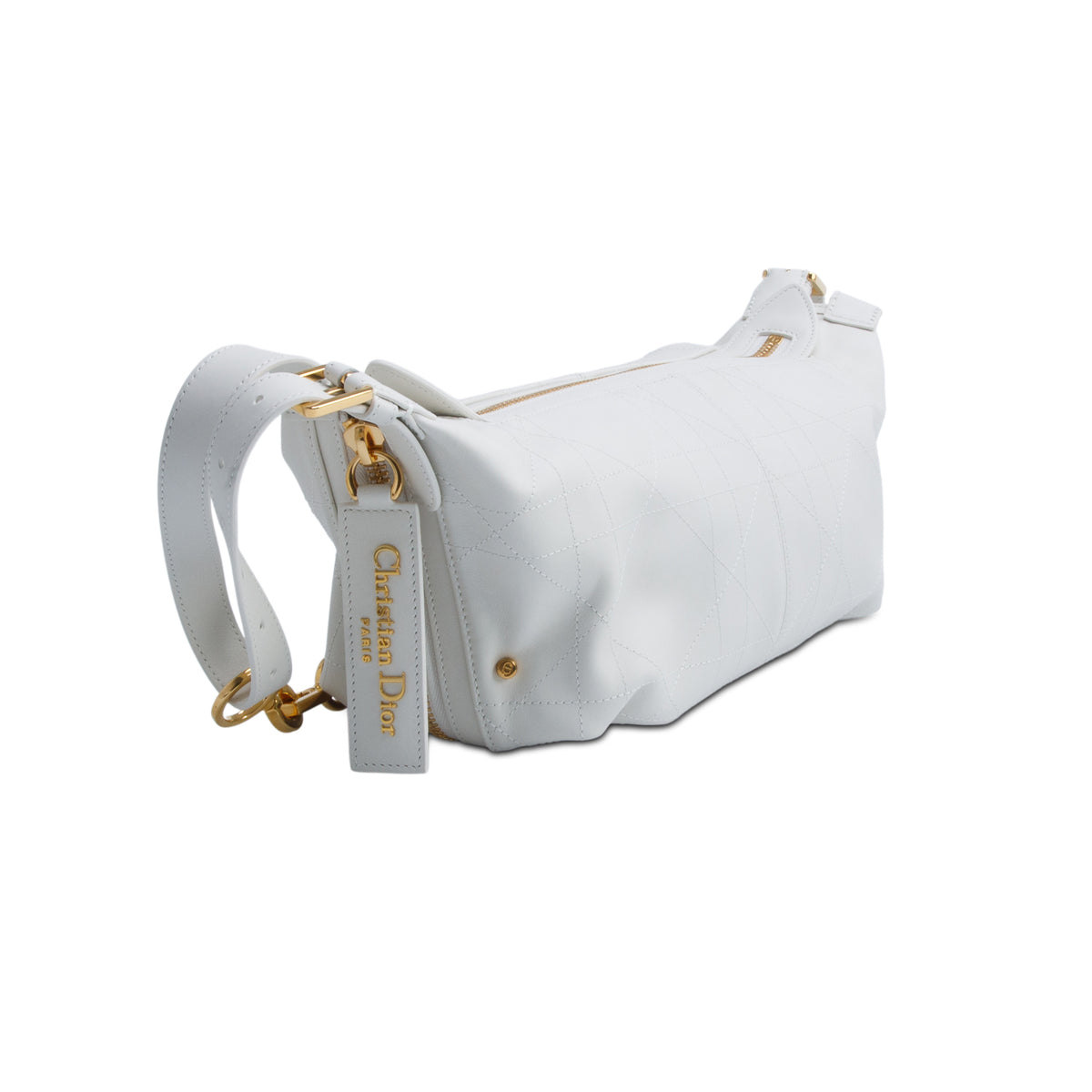 Christian Dior 2025 White Crinkled Calfskin Macrocannage Medium D-Journey Bag w/ Receipt & Authenticity Card