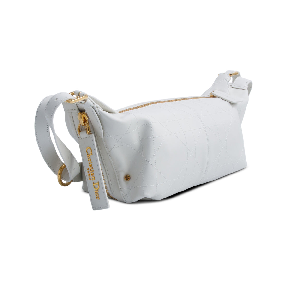 Christian Dior 2025 White Crinkled Calfskin Macrocannage Medium D-Journey Bag w/ Receipt & Authenticity Card