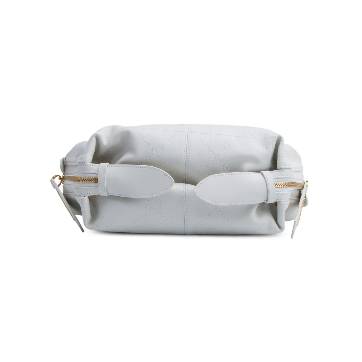 Christian Dior 2025 White Crinkled Calfskin Macrocannage Medium D-Journey Bag w/ Receipt & Authenticity Card