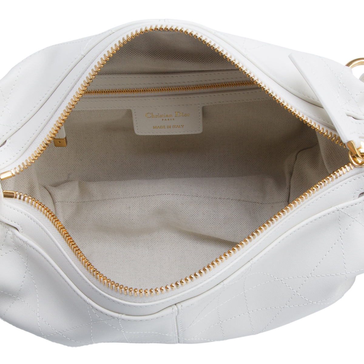 Christian Dior 2025 White Crinkled Calfskin Macrocannage Medium D-Journey Bag w/ Receipt & Authenticity Card