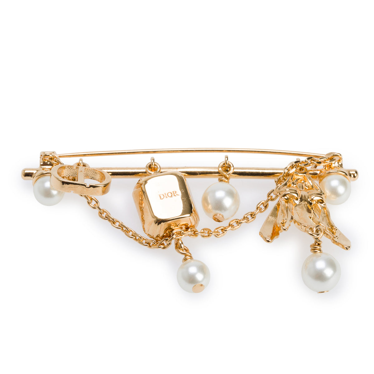 Christian Dior Gold-Plated Faux Pearl & Crystal Pin Brooch