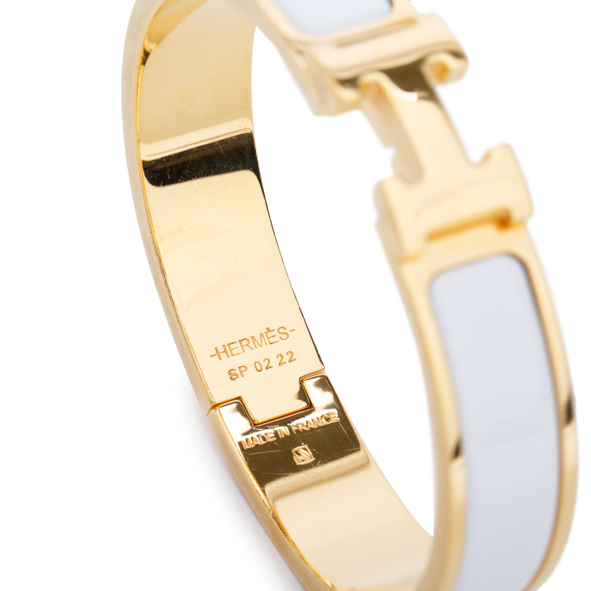 Hermes Gold Plated White Enamel 12 MM Clic H Bracelet w/ Box