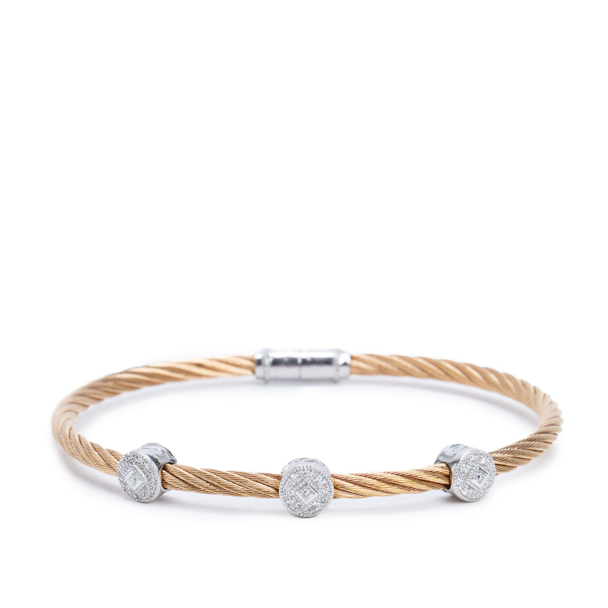 Charriol Gold Plated Stainless Steel & 18k White Gold Diamond Three-Station Cable Bracelet