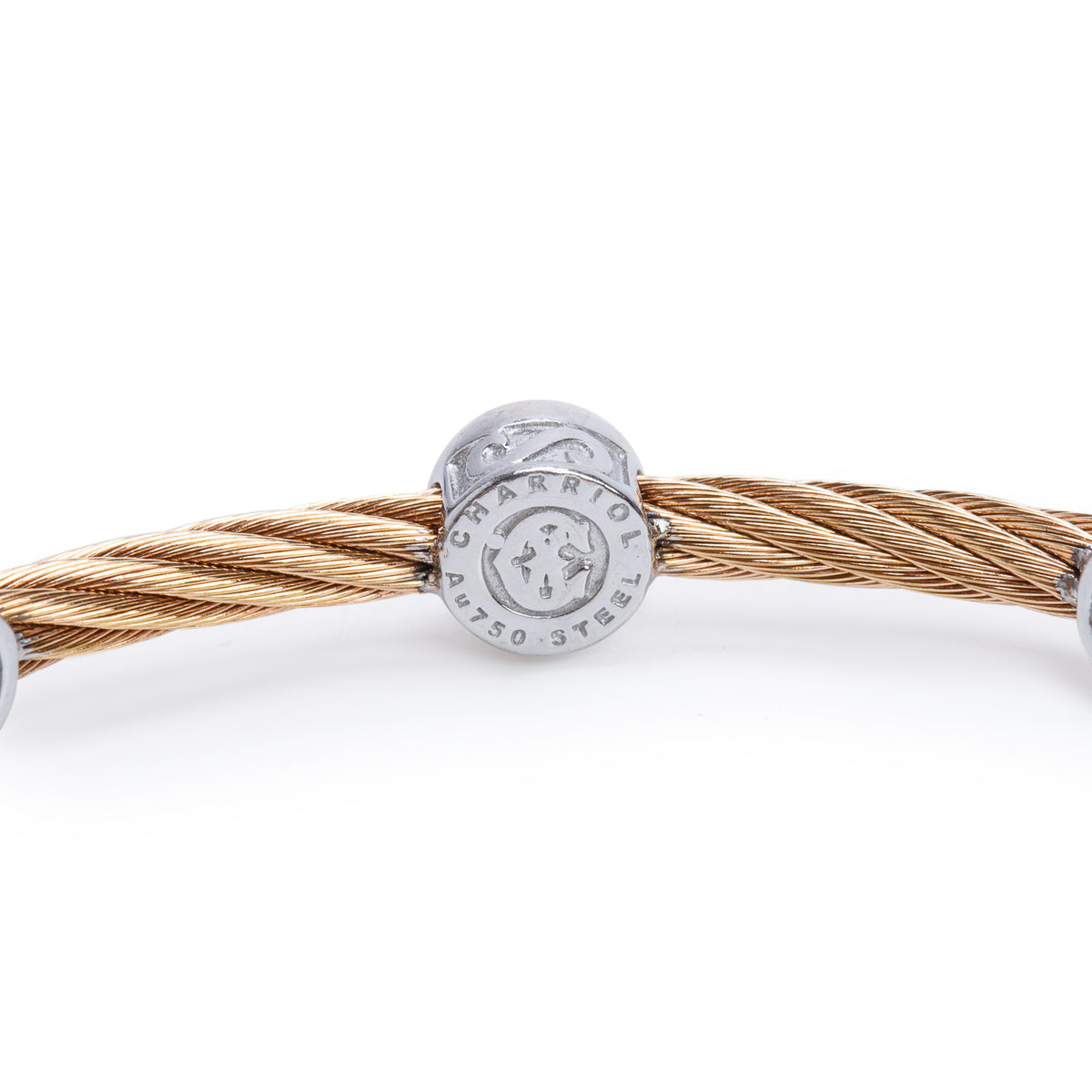 Charriol Gold Plated Stainless Steel & 18k White Gold Diamond Three-Station Cable Bracelet