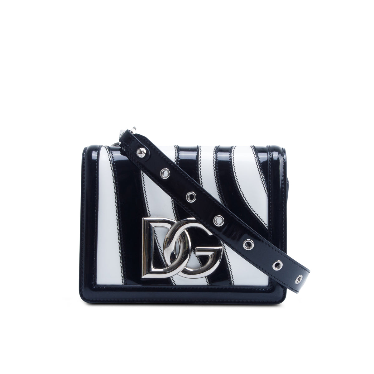 Dolce & Gabbana Black/White Polished Calfskin Zebra 3.5 Crossbody Bag w/ Box, Authenticity Card & Strap