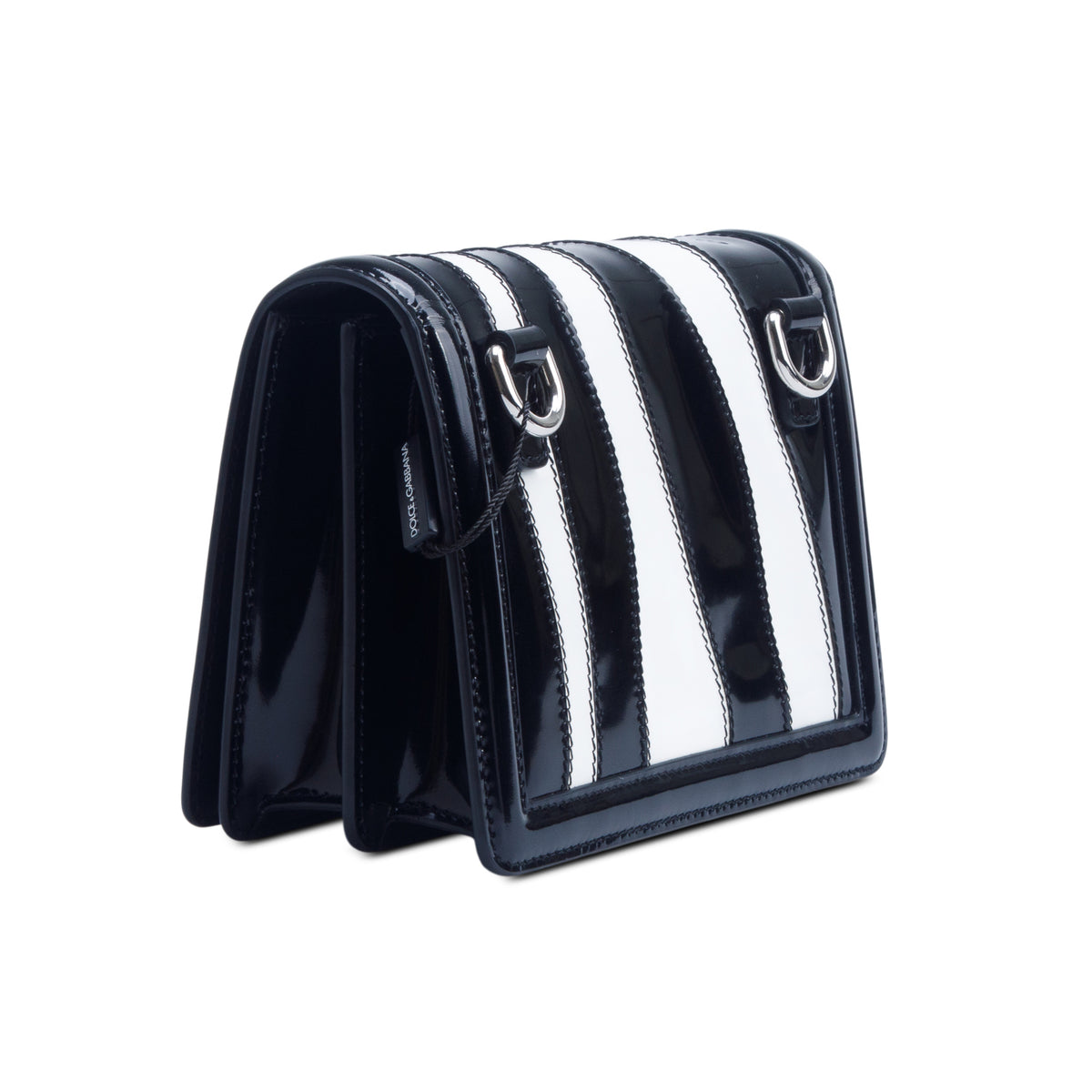 Dolce & Gabbana Black/White Polished Calfskin Zebra 3.5 Crossbody Bag w/ Box, Authenticity Card & Strap