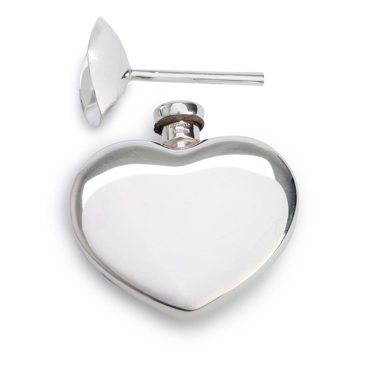 Tiffany & Co. Vintage Sterling Silver Heart Perfume Flask & Funnel Set