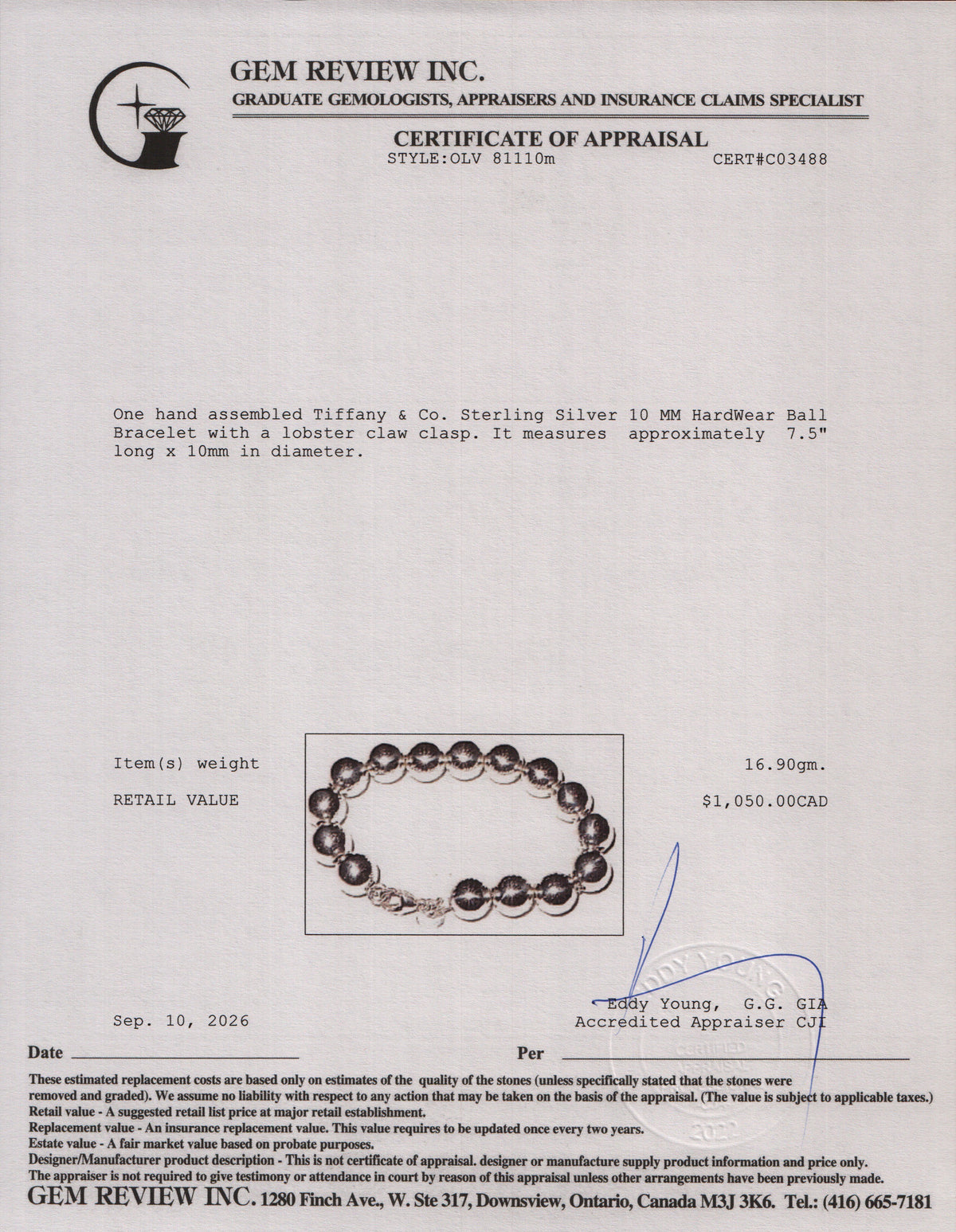 Tiffany & Co. Sterling Silver 10 MM HardWear Ball Bracelet