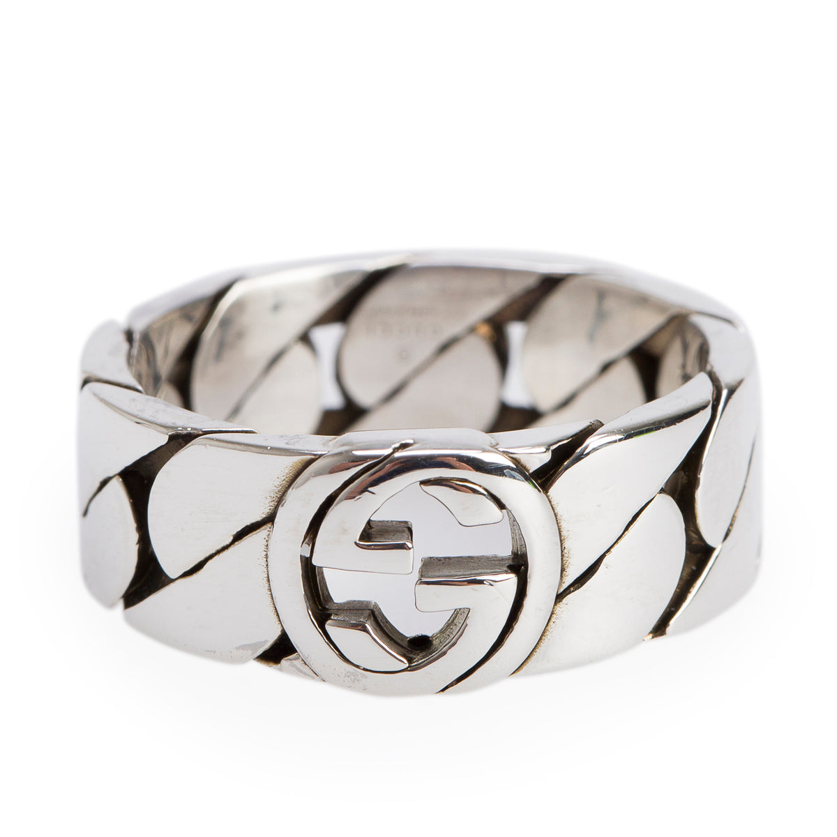 Gucci Sterling Silver Interlocking G Chain-Link Band Ring, Size 22 9.75
