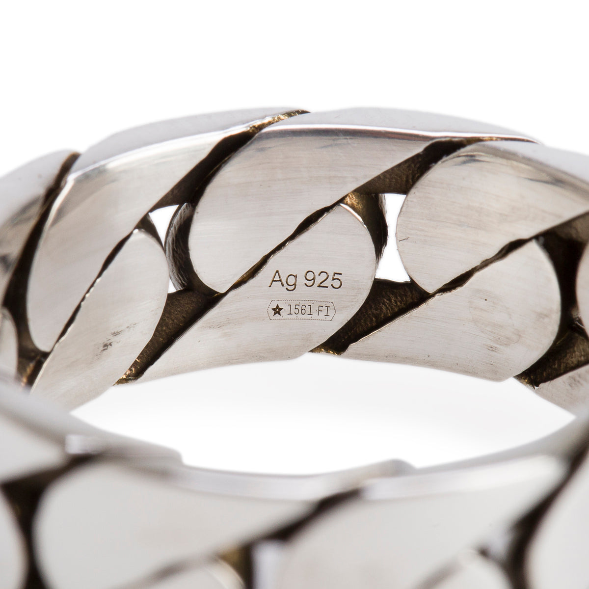 Gucci Sterling Silver Interlocking G Chain-Link Band Ring, Size 22 9.75