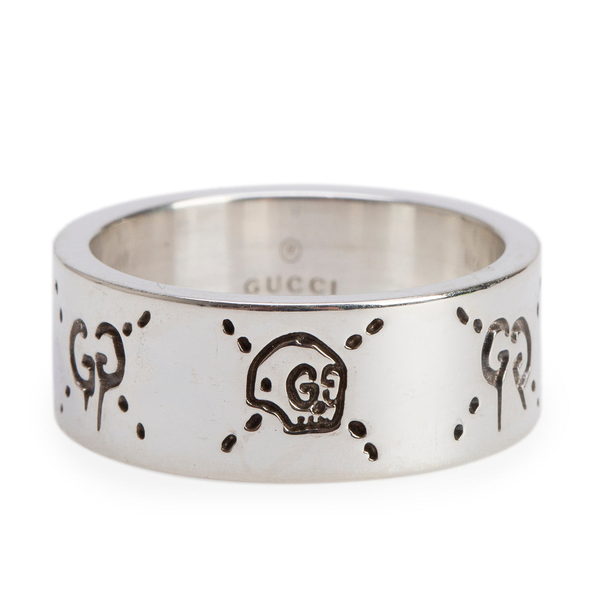 Gucci Sterling Silver Wide 9 MM Ghost Ring, Size 22 9.75