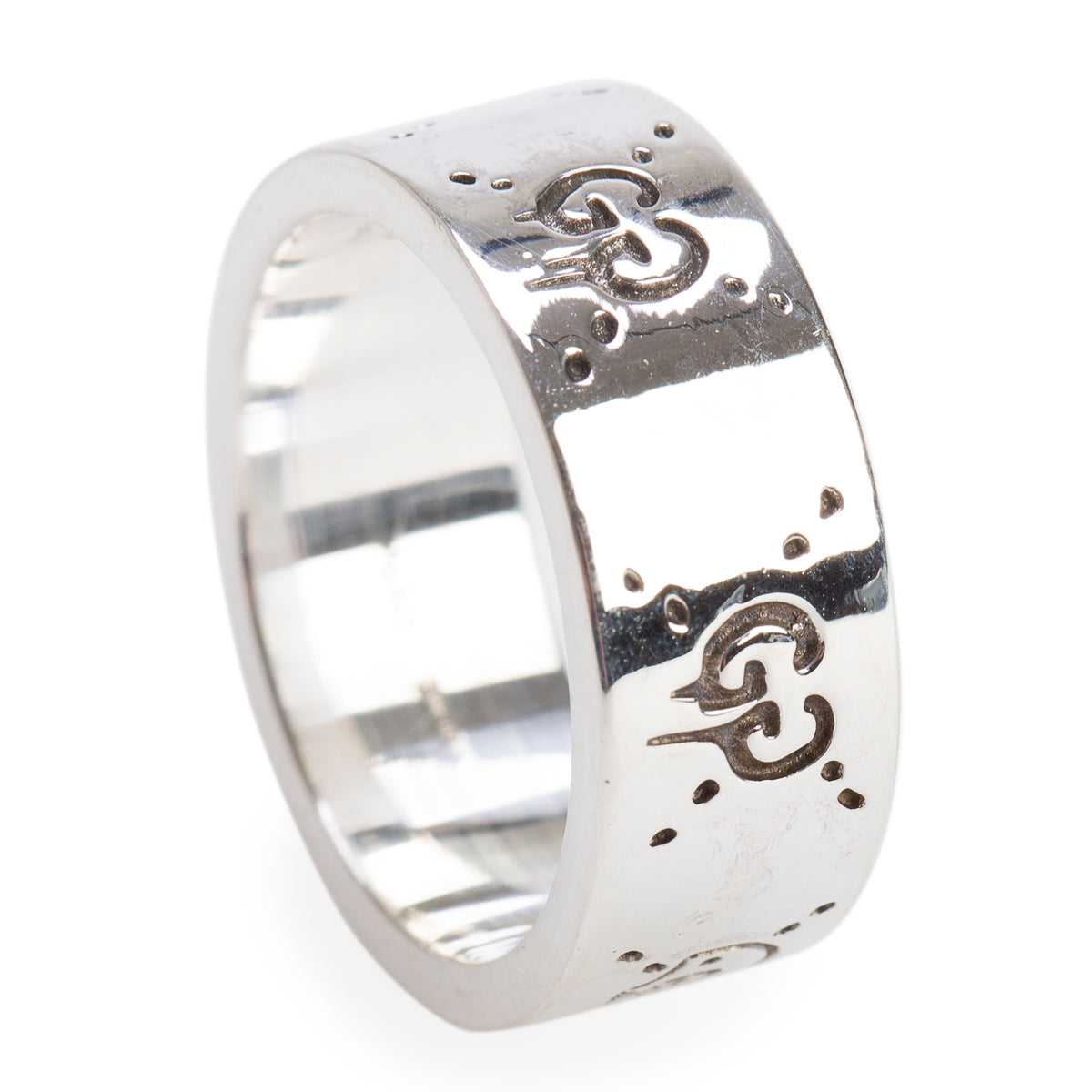 Gucci Sterling Silver Wide 9 MM Ghost Ring, Size 22 9.75