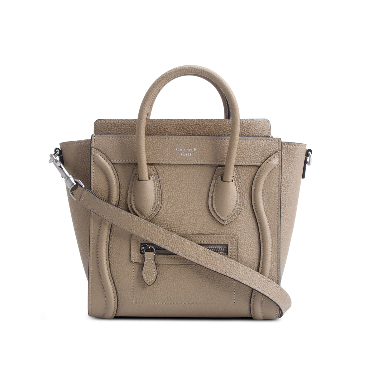 Celine Beige Drummed Calfskin Nano Luggage Tote w/ Strap
