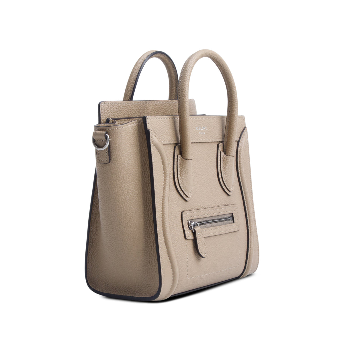 Celine Beige Drummed Calfskin Nano Luggage Tote w/ Strap