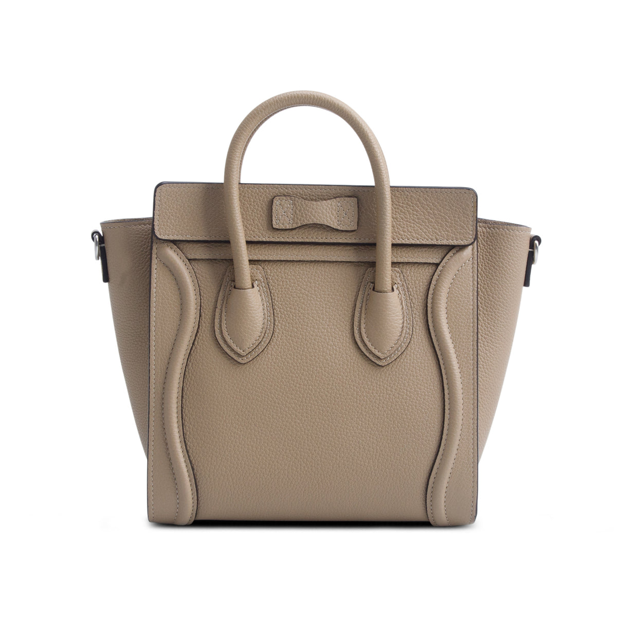 Celine Beige Drummed Calfskin Nano Luggage Tote w/ Strap