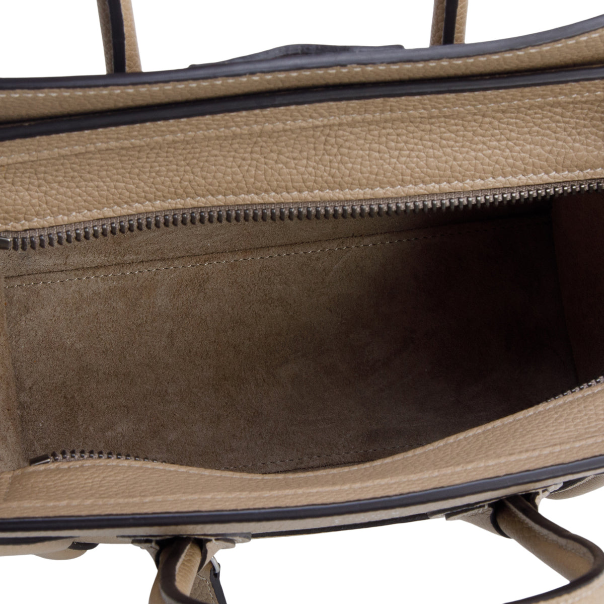 Celine Beige Drummed Calfskin Nano Luggage Tote w/ Strap