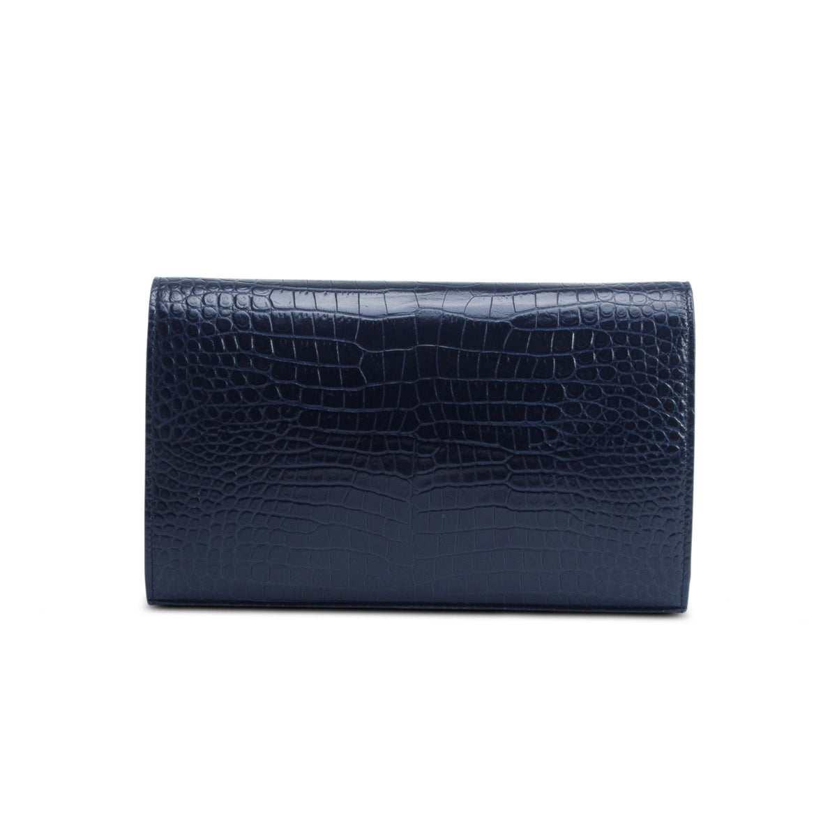 Saint Laurent Navy Croc Embossed Classic Cassandre Chain Wallet