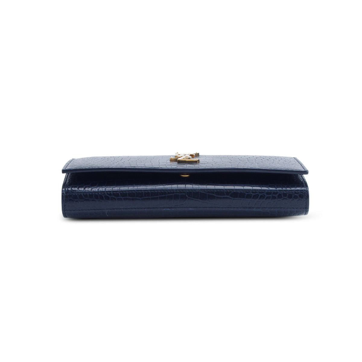 Saint Laurent Navy Croc Embossed Classic Cassandre Chain Wallet
