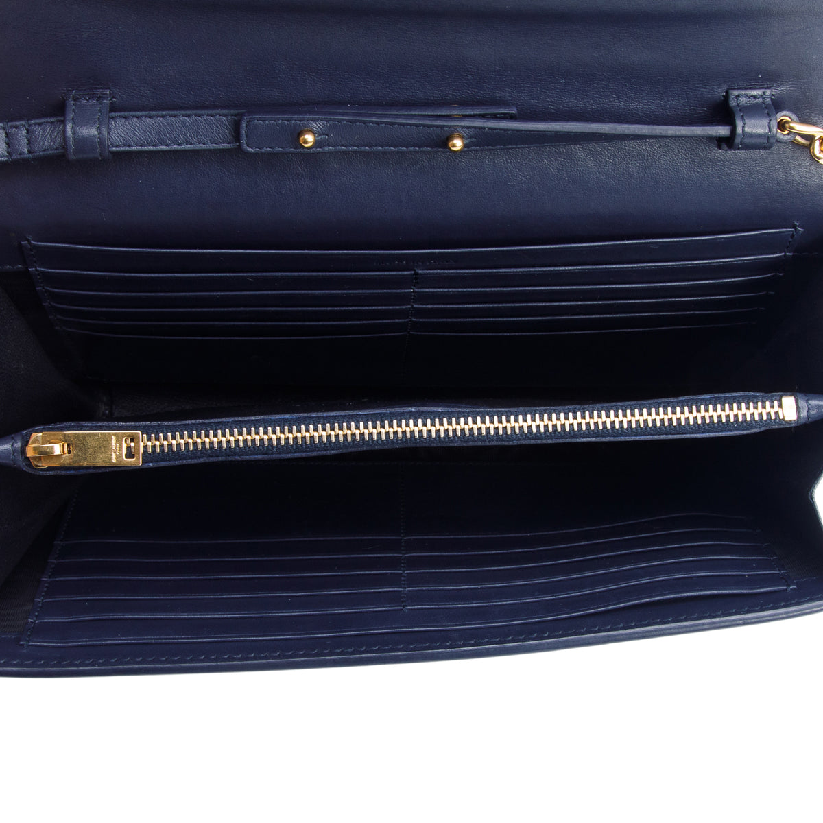 Saint Laurent Navy Croc Embossed Classic Cassandre Chain Wallet
