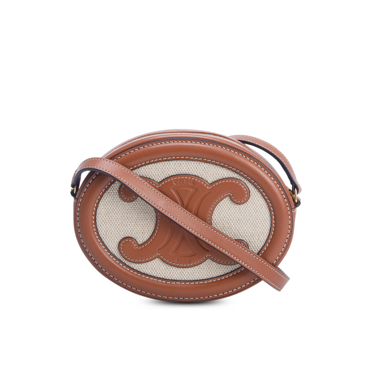 Celine 2022 Canvas Calfskin Cuir Triomphe Oval Crossbody Purse